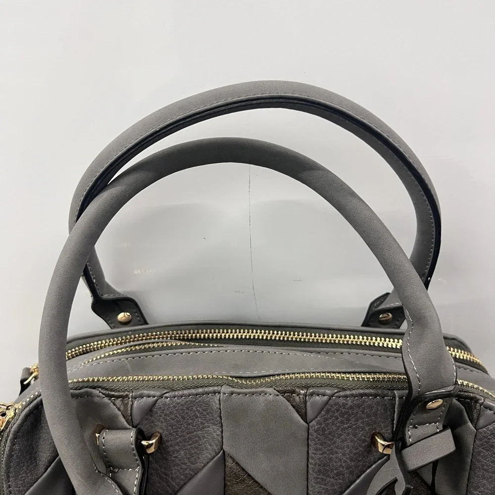 Violet Ray Gray Chevron Patchwork‎ Satchel Handbag Purse Faux Leather NWT